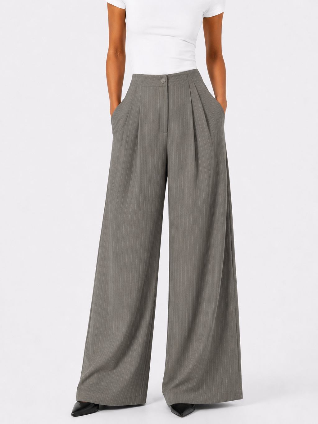 High-Waisted Pinstripe Wide Leg Pants