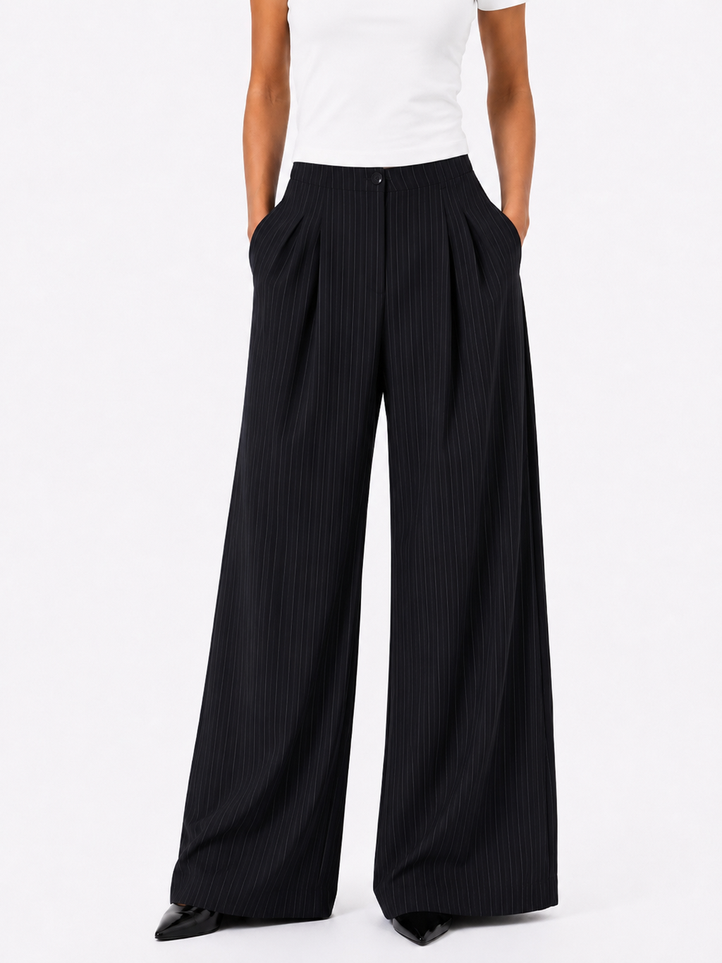 High-Waisted Pinstripe Wide Leg Pants