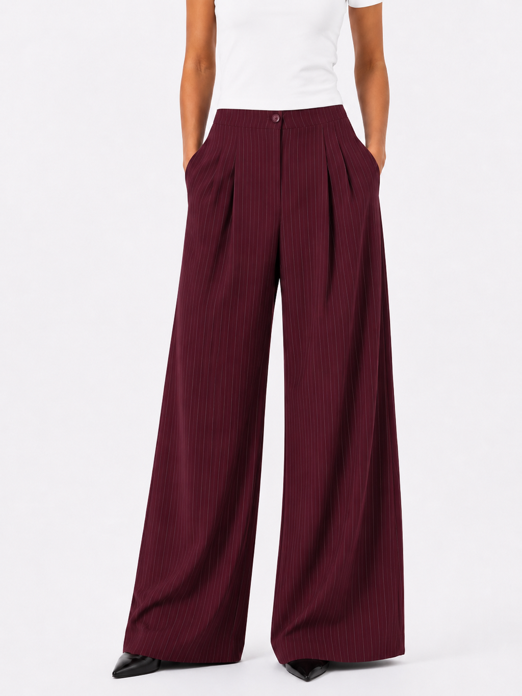 High-Waisted Pinstripe Wide Leg Pants