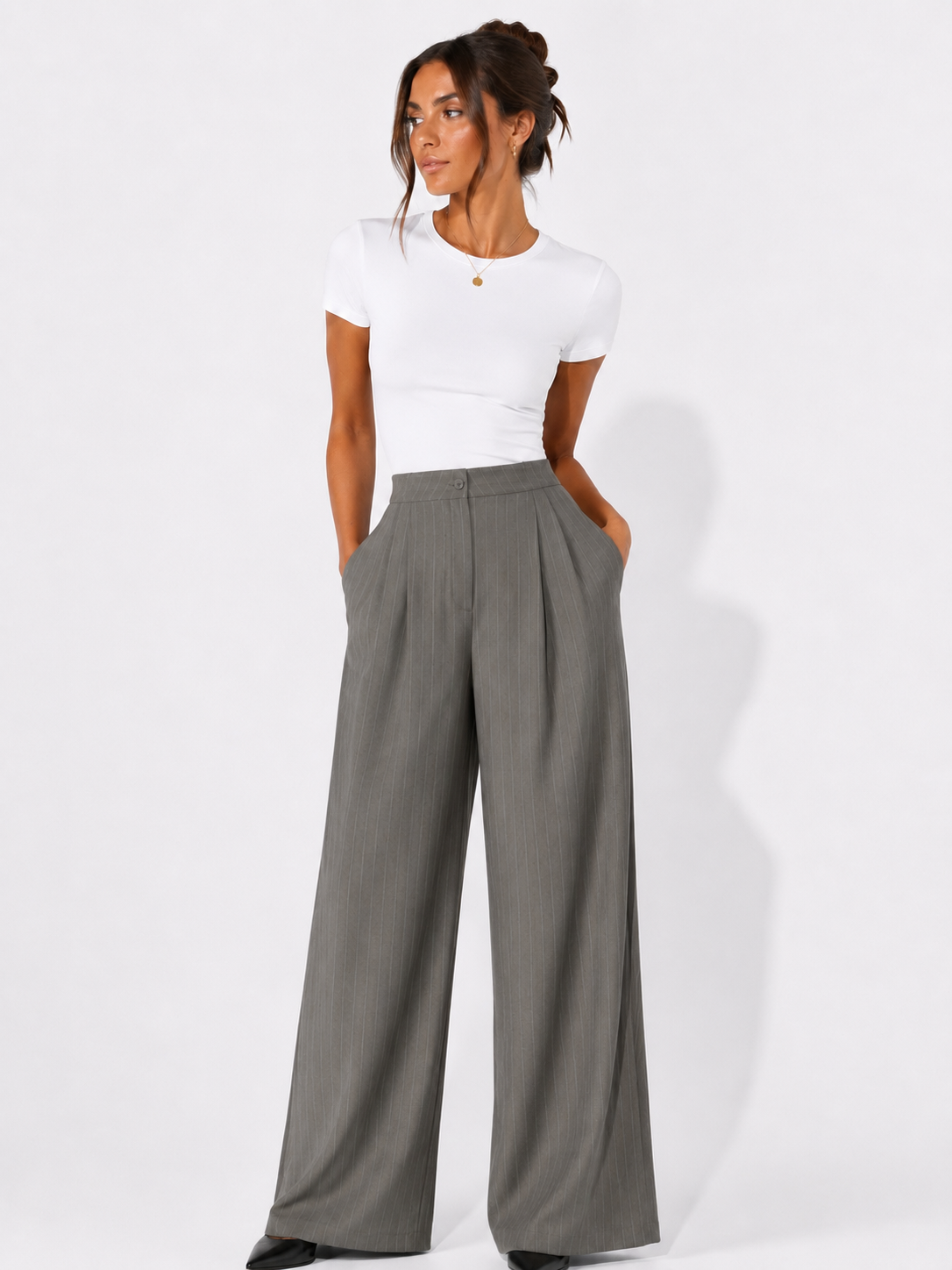 High-Waisted Pinstripe Wide Leg Pants