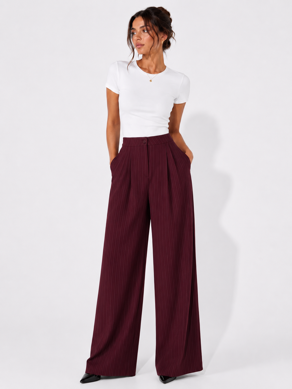 High-Waisted Pinstripe Wide Leg Pants
